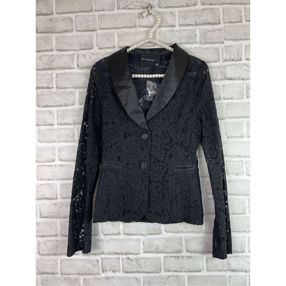 NWT Olivaceous Women's Black Sheer Fabric Tux Blazer  Size Small Sexy